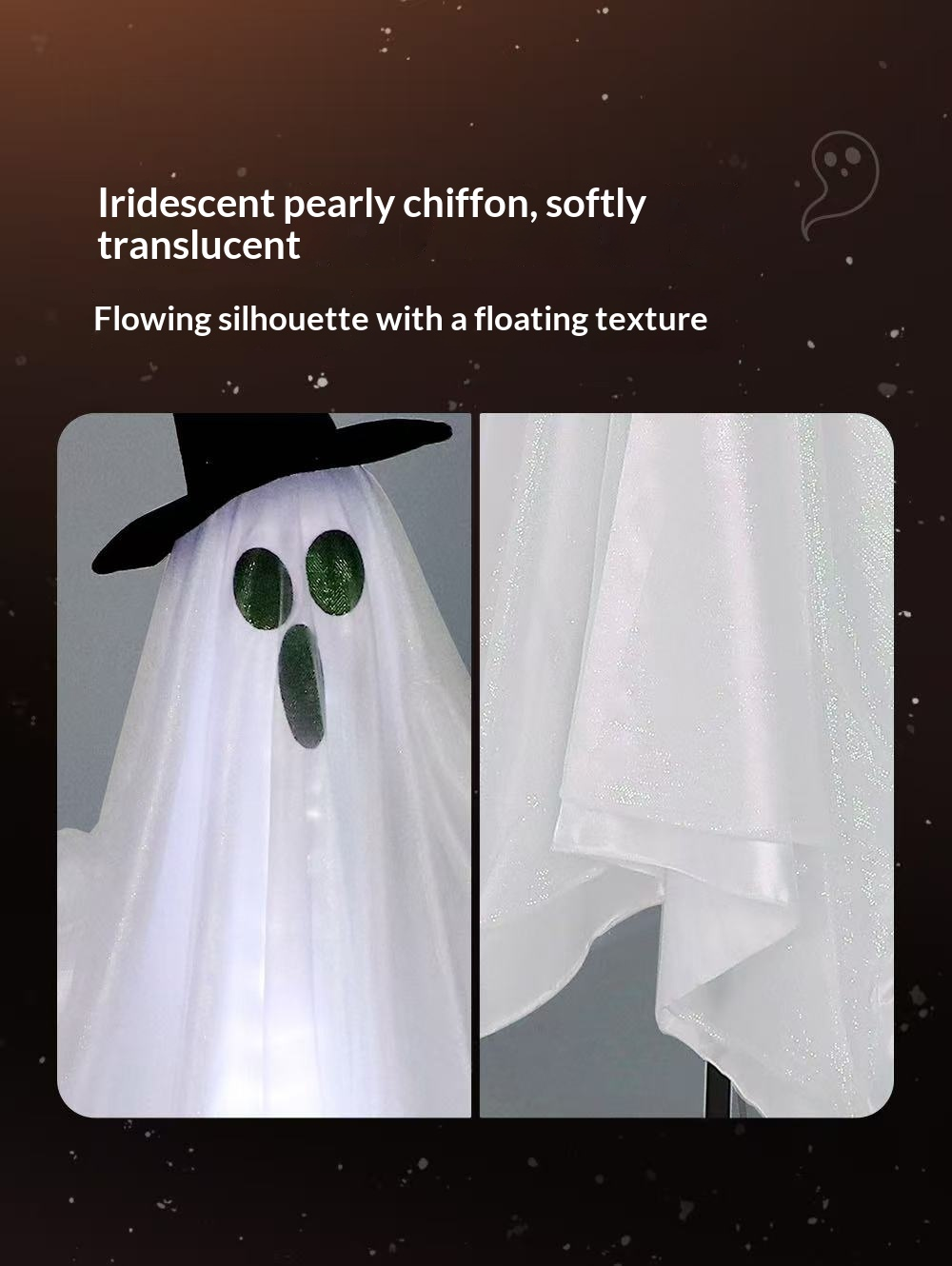 Close-up of translucent pearly fabric on the ghost decoration