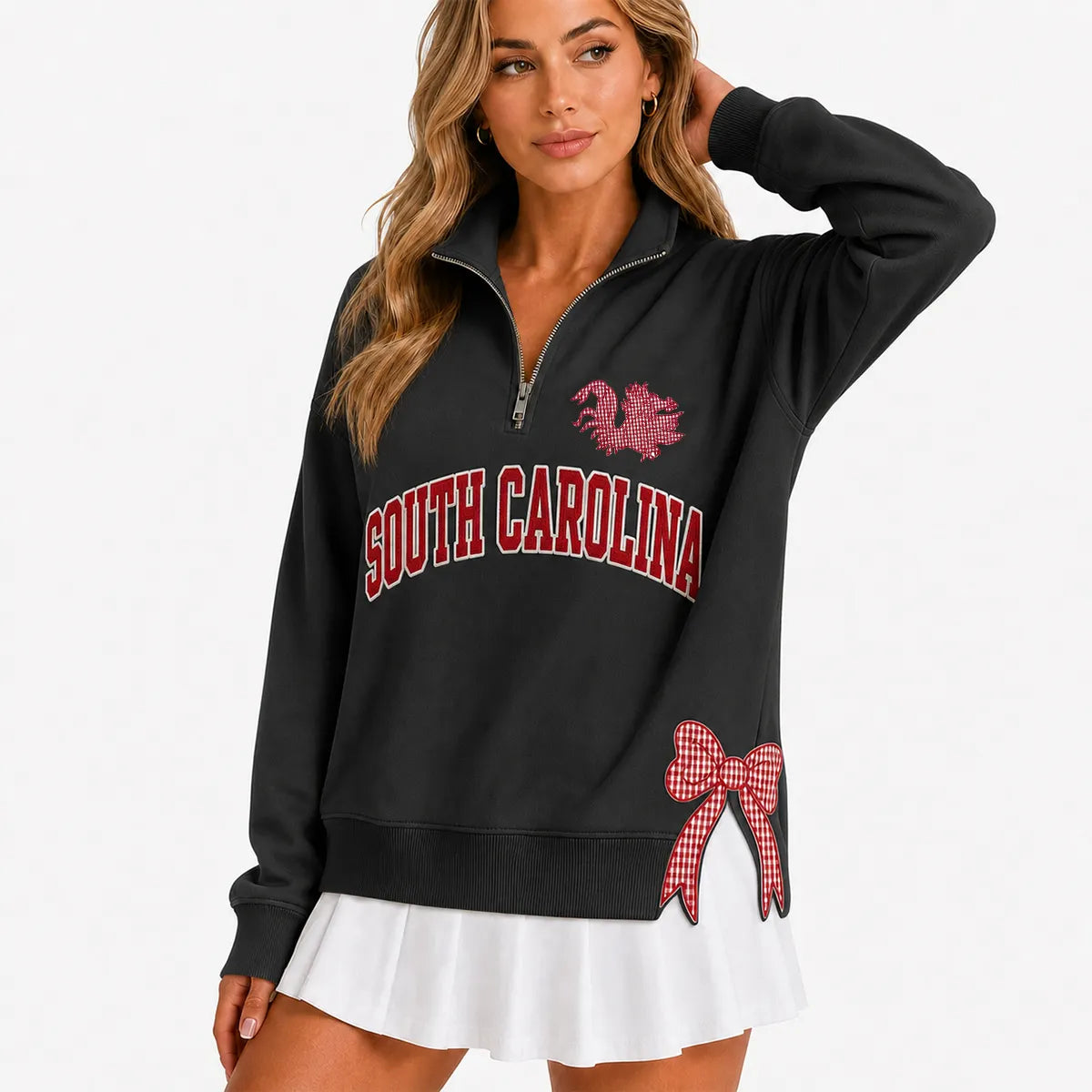 Custom College Game Day Quarter Zip Pullover – Plush Text, Mascot Logo & Butterfly Side Detail Spirit Sweatshirt