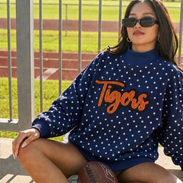 Custom Glitter Team Name Polka Dot Mockneck Sweatshirt – Personalized Game Day Spirit Pullover