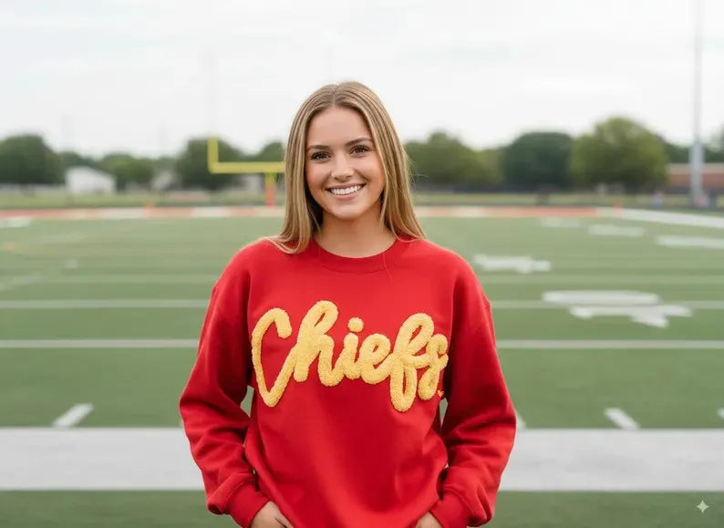 Custom Team Name Embroidered Chenille Sweatshirt – Oversized Football-Inspired Fit