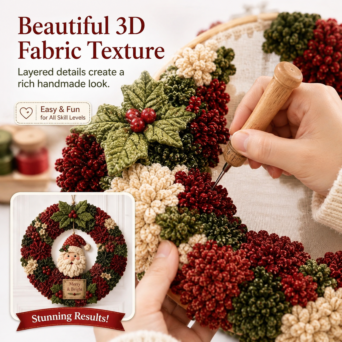 🔥Christmas Sale 49% OFF🎄3D Fabric Poke Wreath DIY Kit