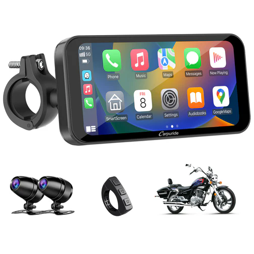 Carpuride W603D with TPMS Option | Wireless Portable Motorcycle Stereo with HD Dual Cameras