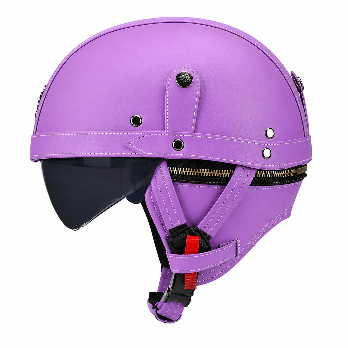 KTVMOTO Vintage Leather Motorcycle Helmet with- I06
