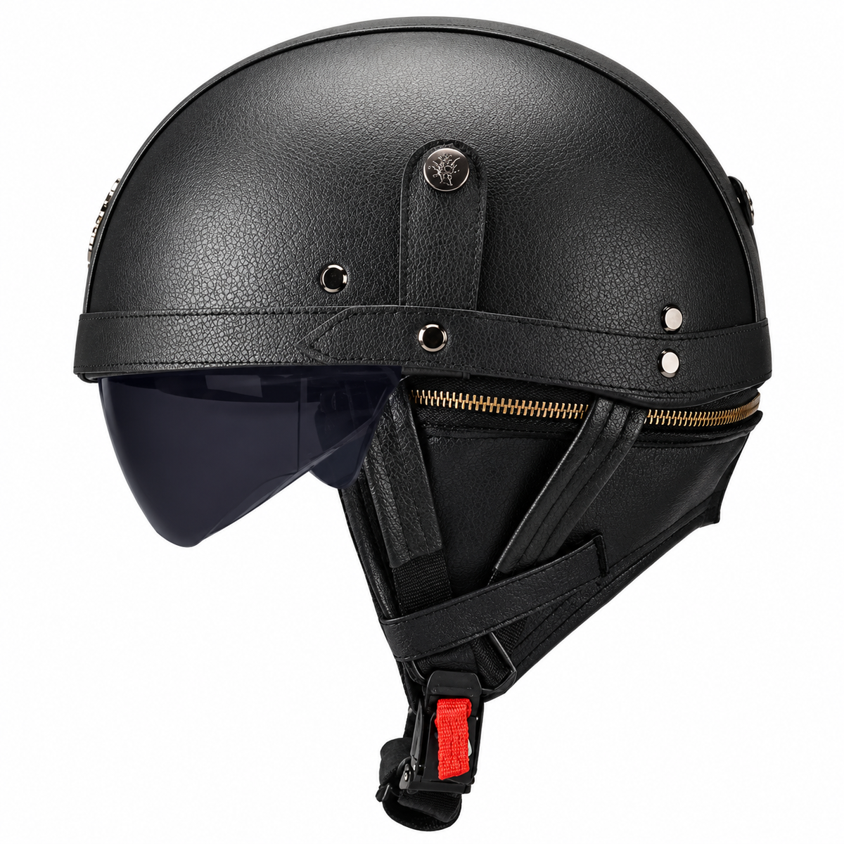 KTVMOTO Vintage Leather Motorcycle Helmet with- I06