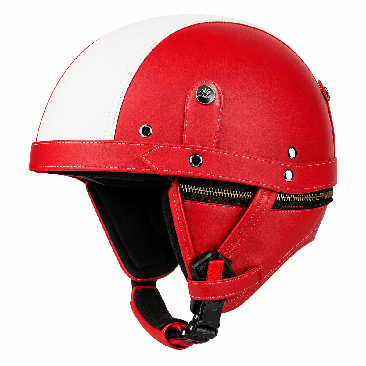 KTVMOTO Vintage Leather Motorcycle Helmet with- I06