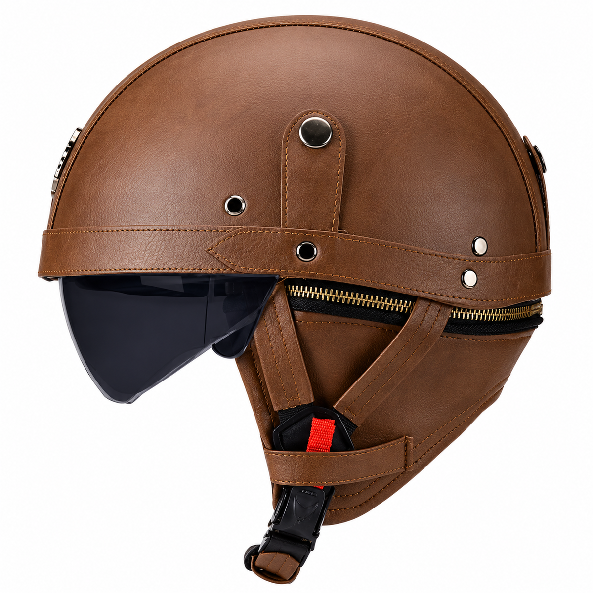 KTVMOTO Vintage Leather Motorcycle Helmet with- I06