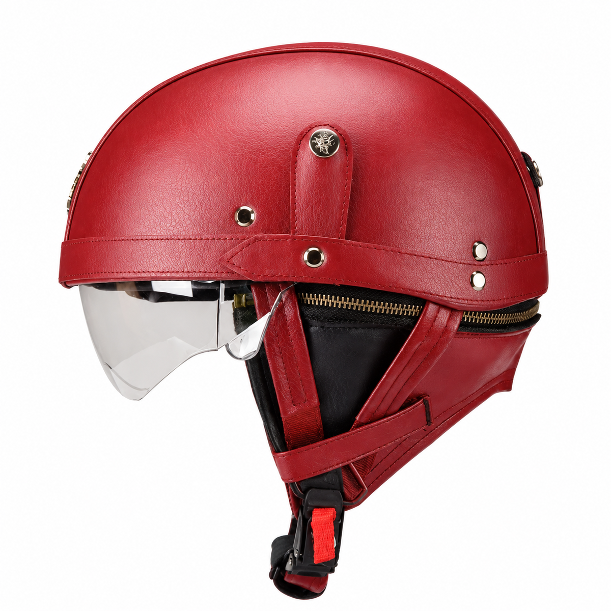 KTVMOTO Vintage Leather Motorcycle Helmet with- I06