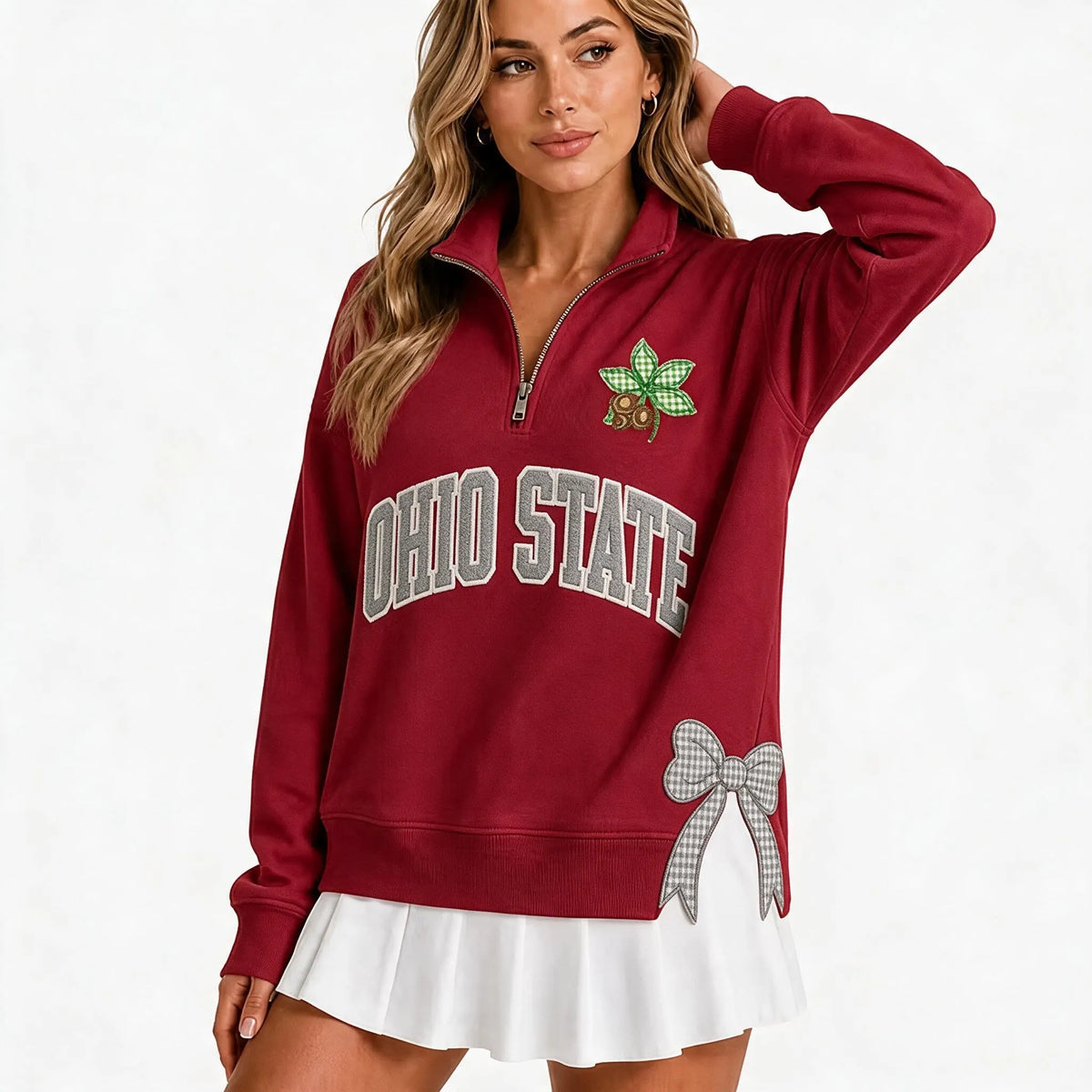 Custom College Game Day Quarter Zip Pullover – Plush Text, Mascot Logo & Butterfly Side Detail Spirit Sweatshirt