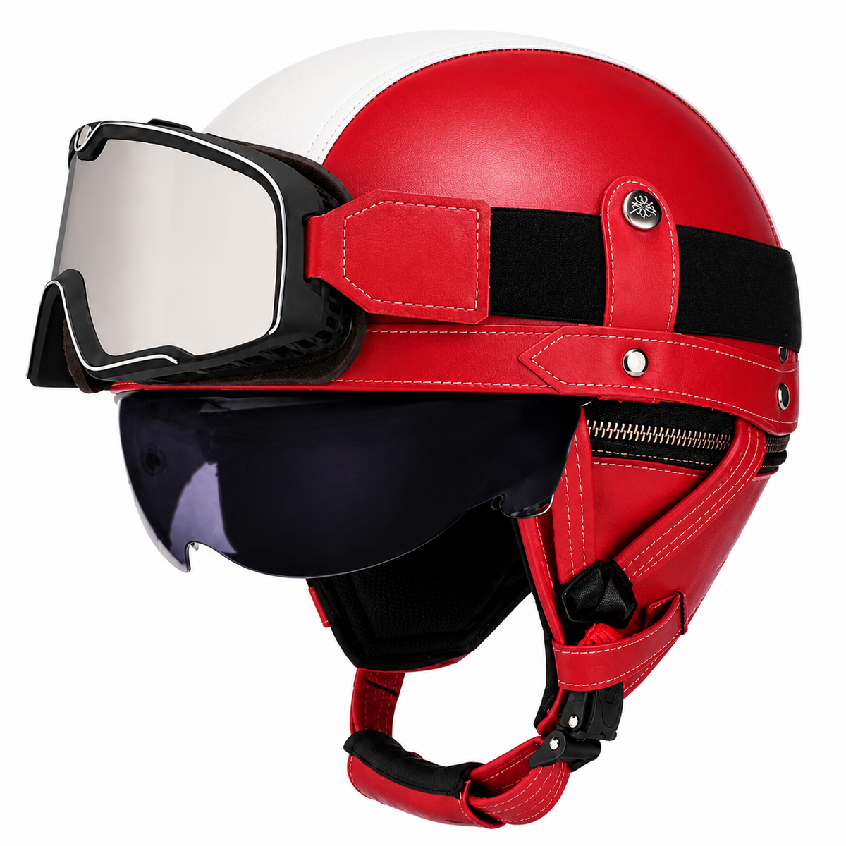KTVMOTO Vintage Leather Motorcycle Helmet with- I06