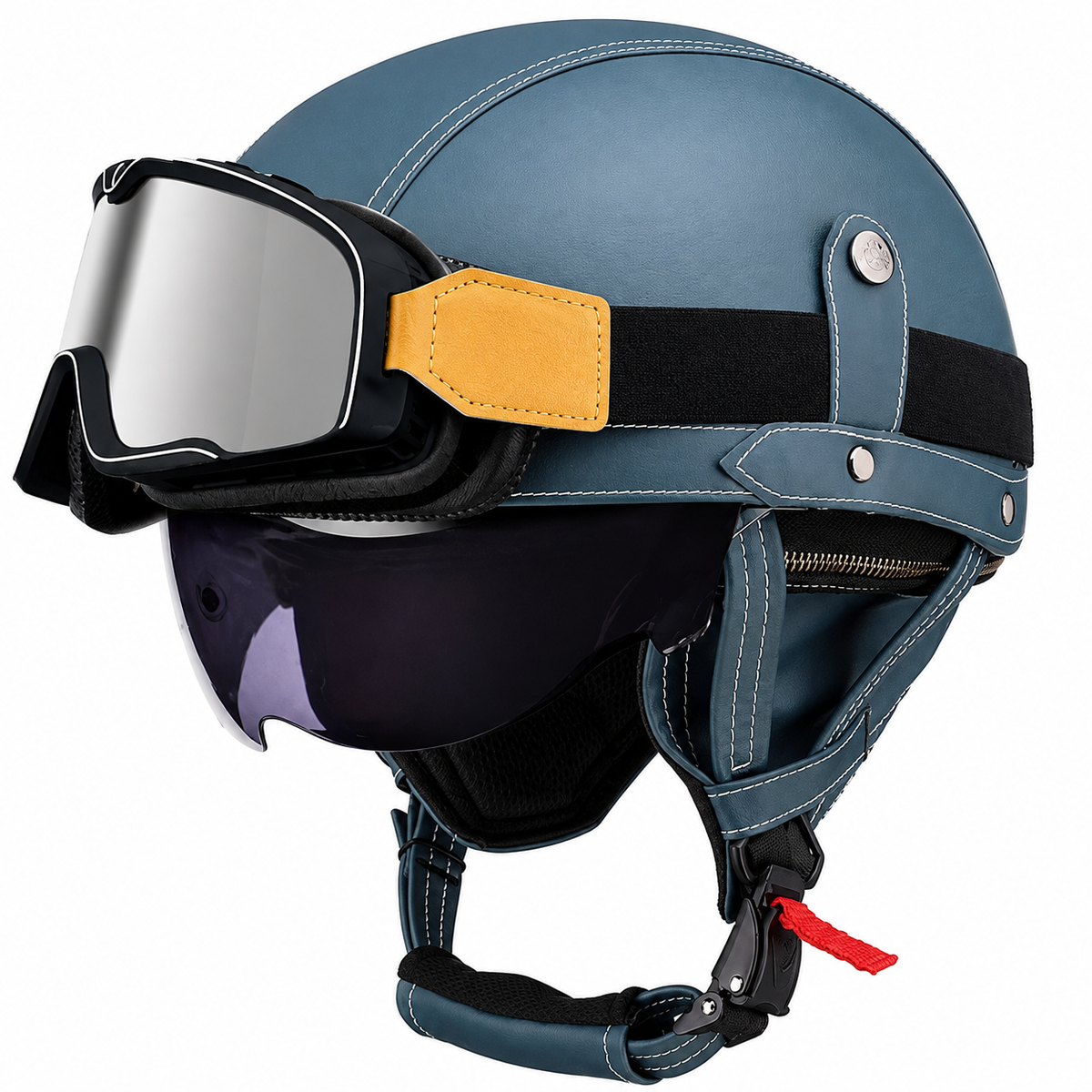 KTVMOTO Vintage Leather Motorcycle Helmet with- I06
