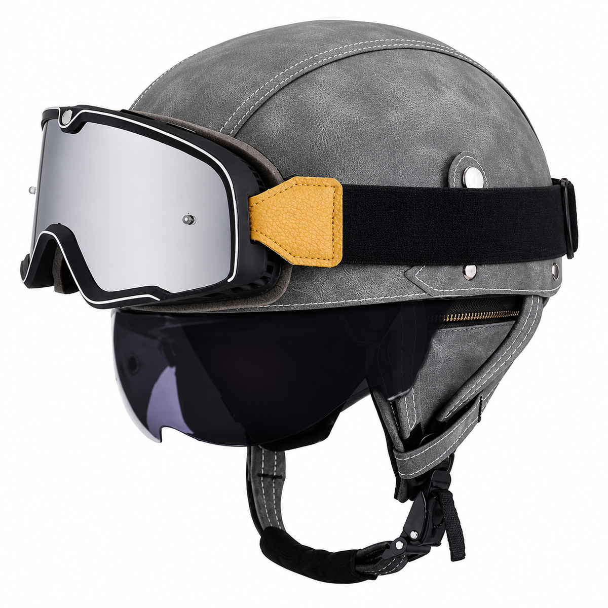 KTVMOTO Vintage Leather Motorcycle Helmet with- I06
