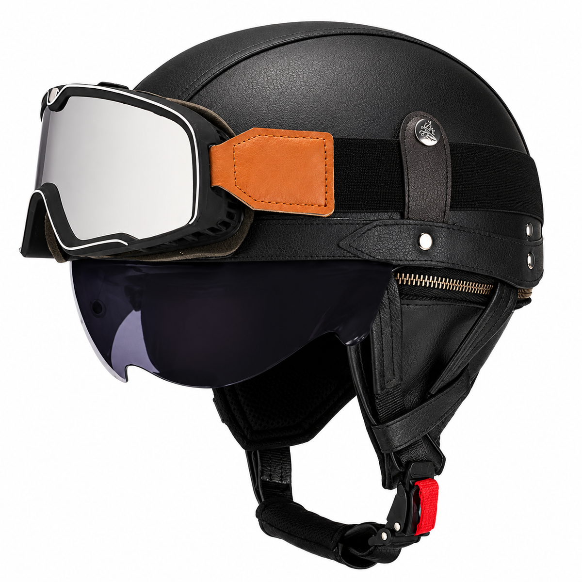 KTVMOTO Vintage Leather Motorcycle Helmet with- I06