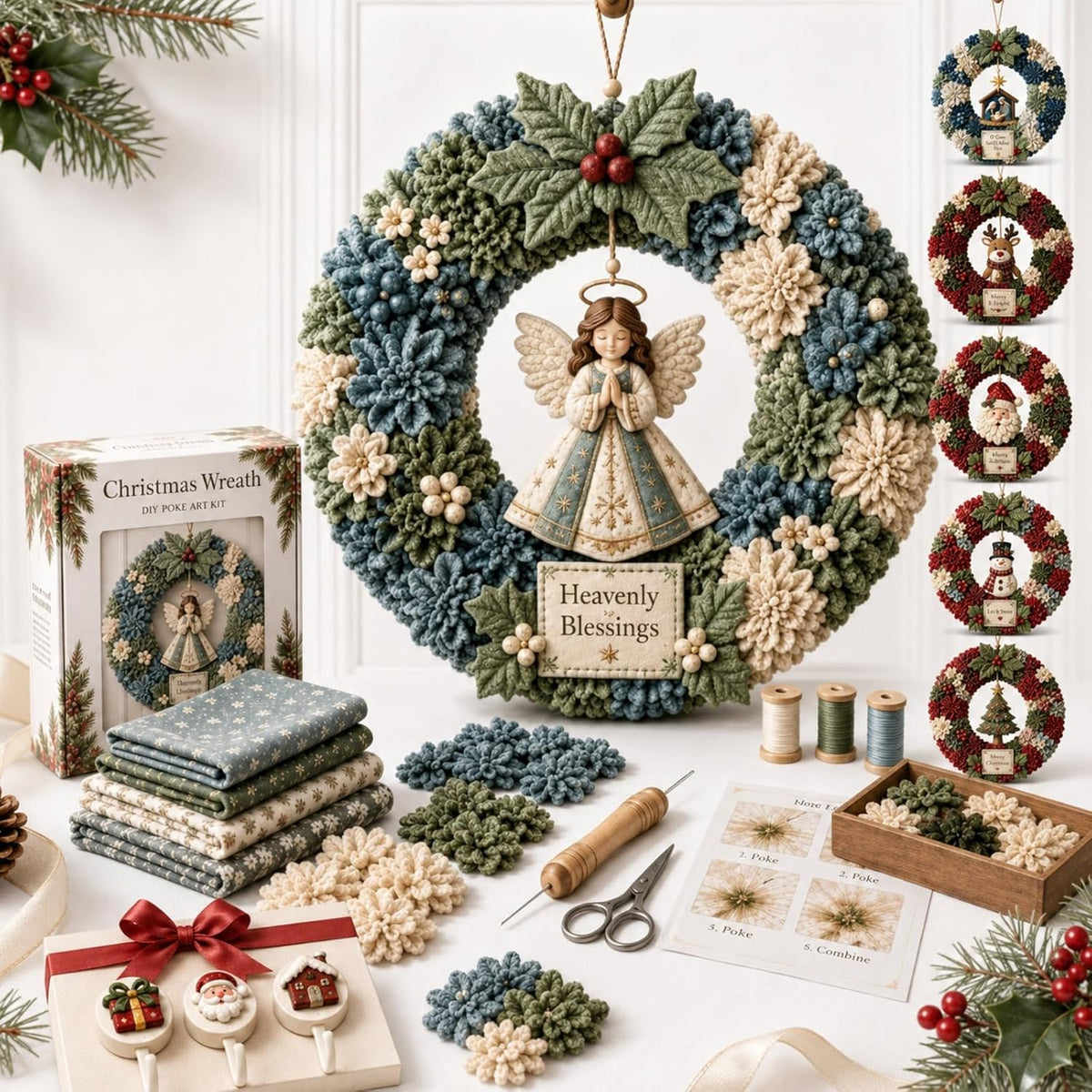 🔥Christmas Sale 49% OFF🎄3D Fabric Poke Wreath DIY Kit