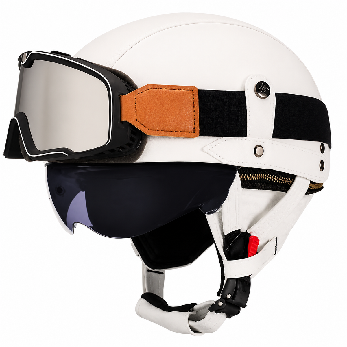 KTVMOTO Vintage Leather Motorcycle Helmet with- I06