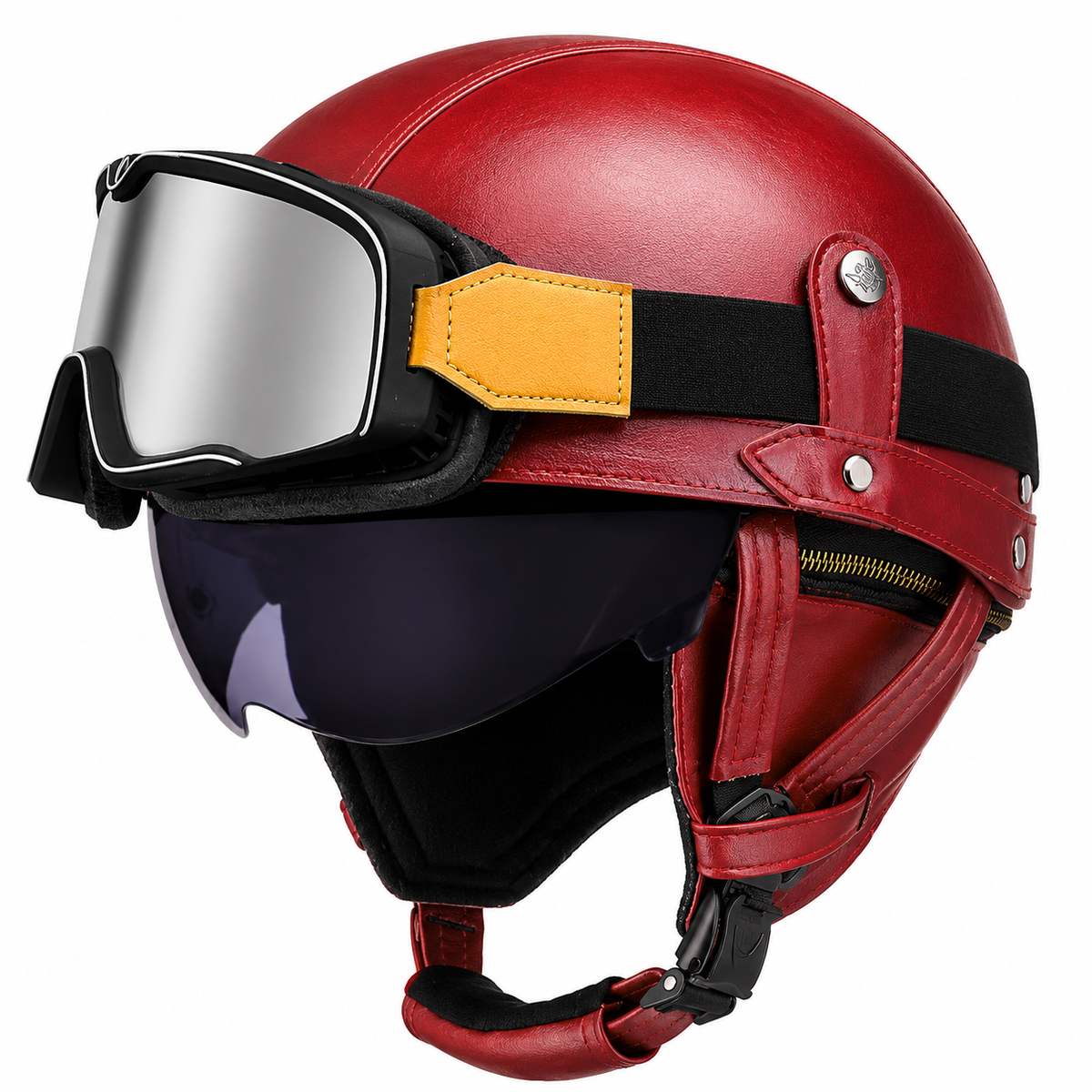 KTVMOTO Vintage Leather Motorcycle Helmet with- I06