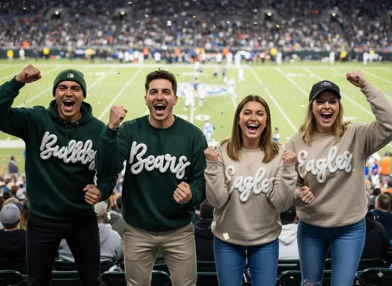 Custom Team Name Embroidered Chenille Sweatshirt – Oversized Football-Inspired Fit