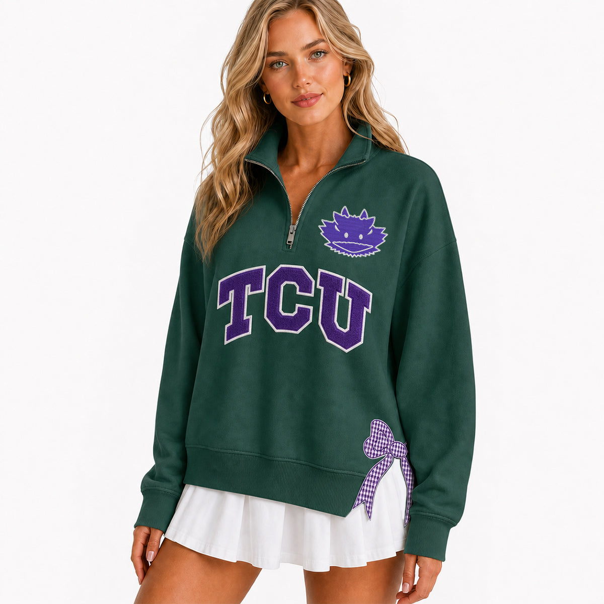 Custom College Game Day Quarter Zip Pullover – Plush Text, Mascot Logo & Butterfly Side Detail Spirit Sweatshirt