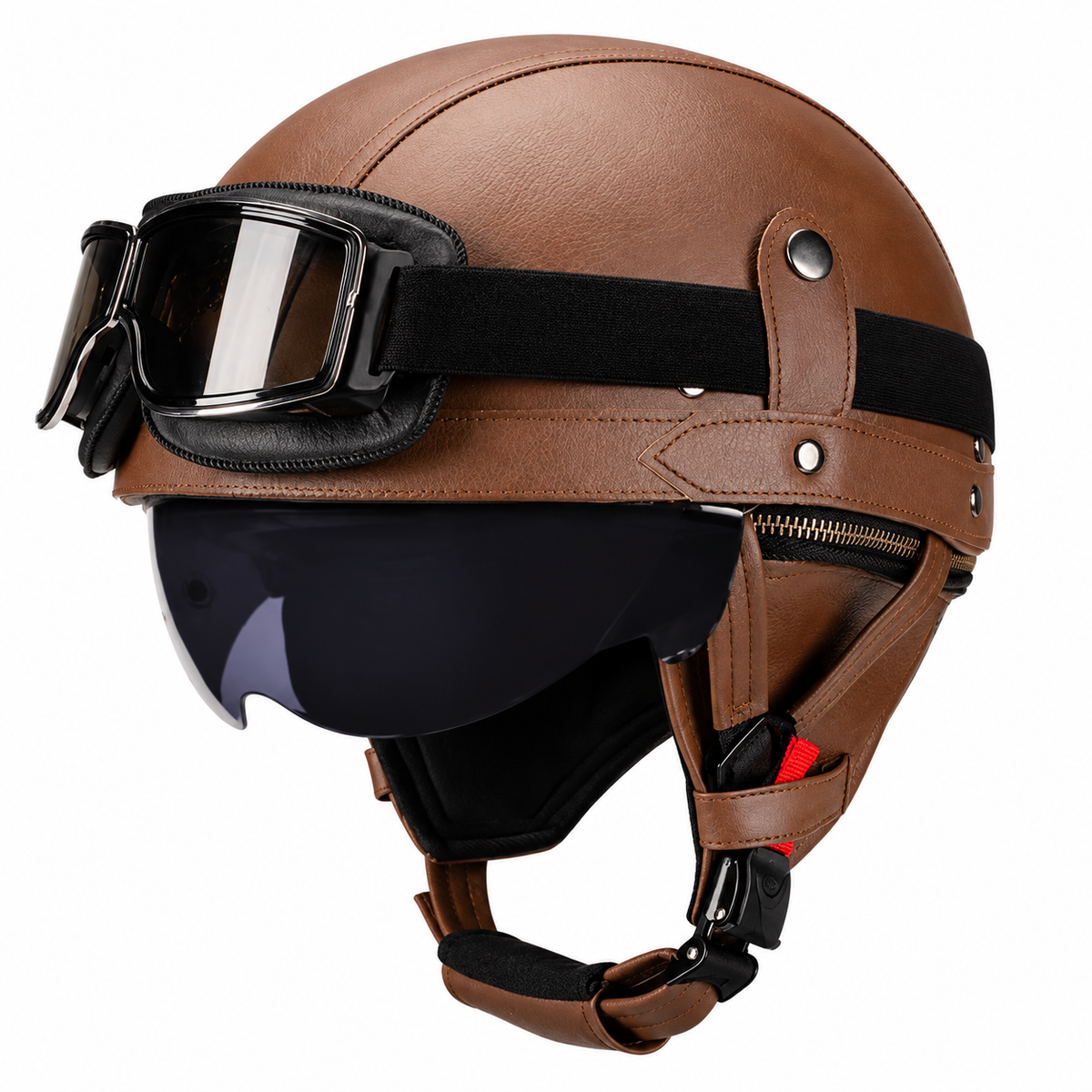 KTVMOTO Vintage Leather Motorcycle Helmet with- I06