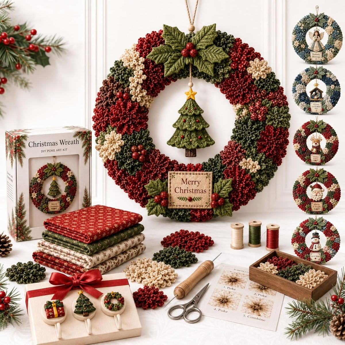 🔥Christmas Sale 49% OFF🎄3D Fabric Poke Wreath DIY Kit