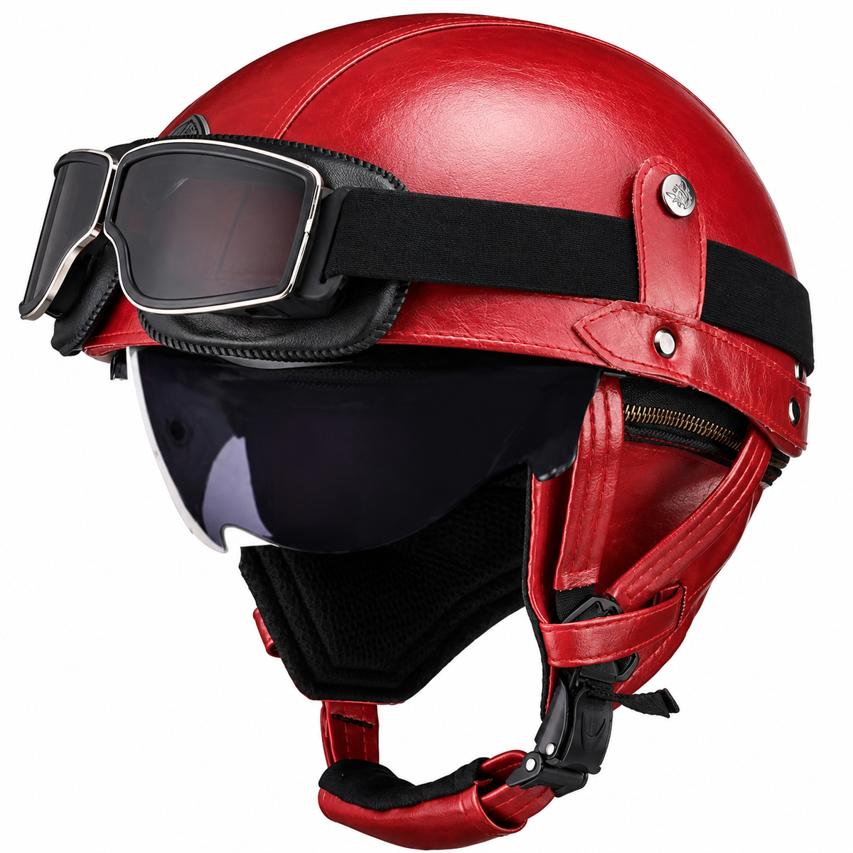 KTVMOTO Vintage Leather Motorcycle Helmet with- I06