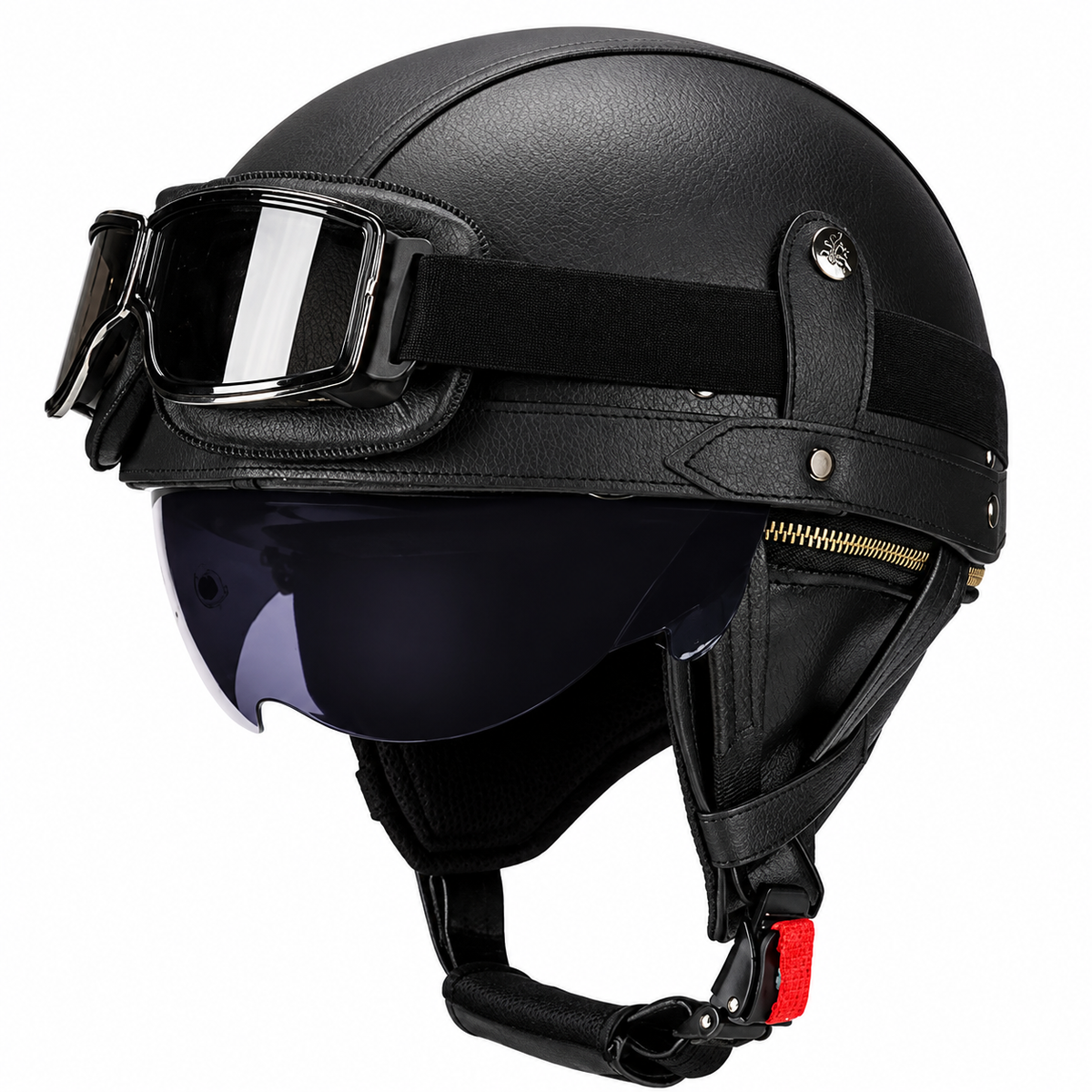 KTVMOTO Vintage Leather Motorcycle Helmet with- I06