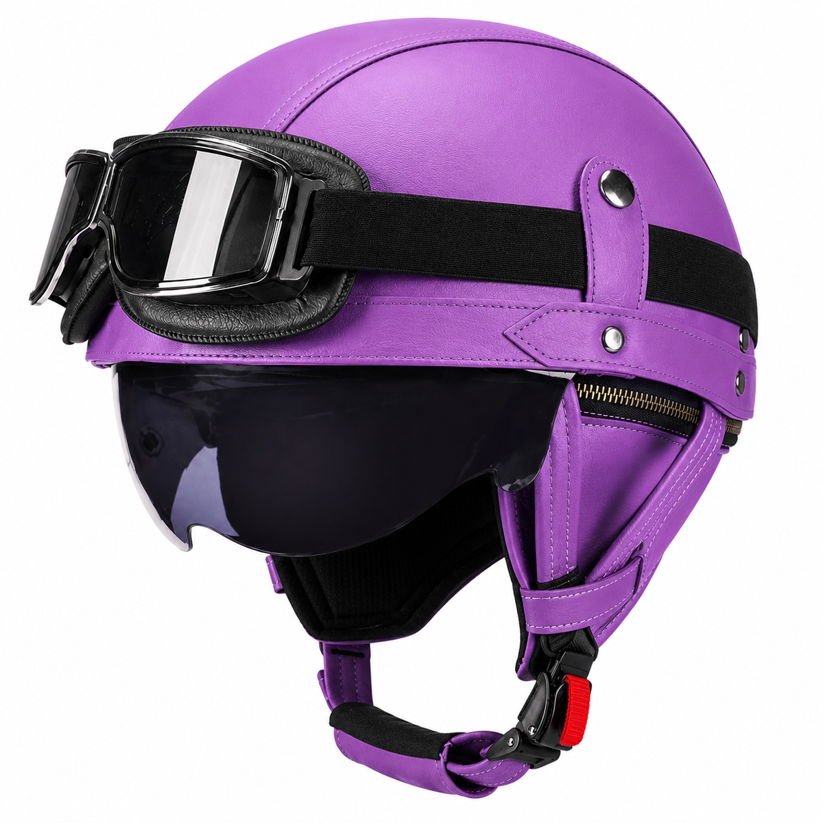 KTVMOTO Vintage Leather Motorcycle Helmet with- I06