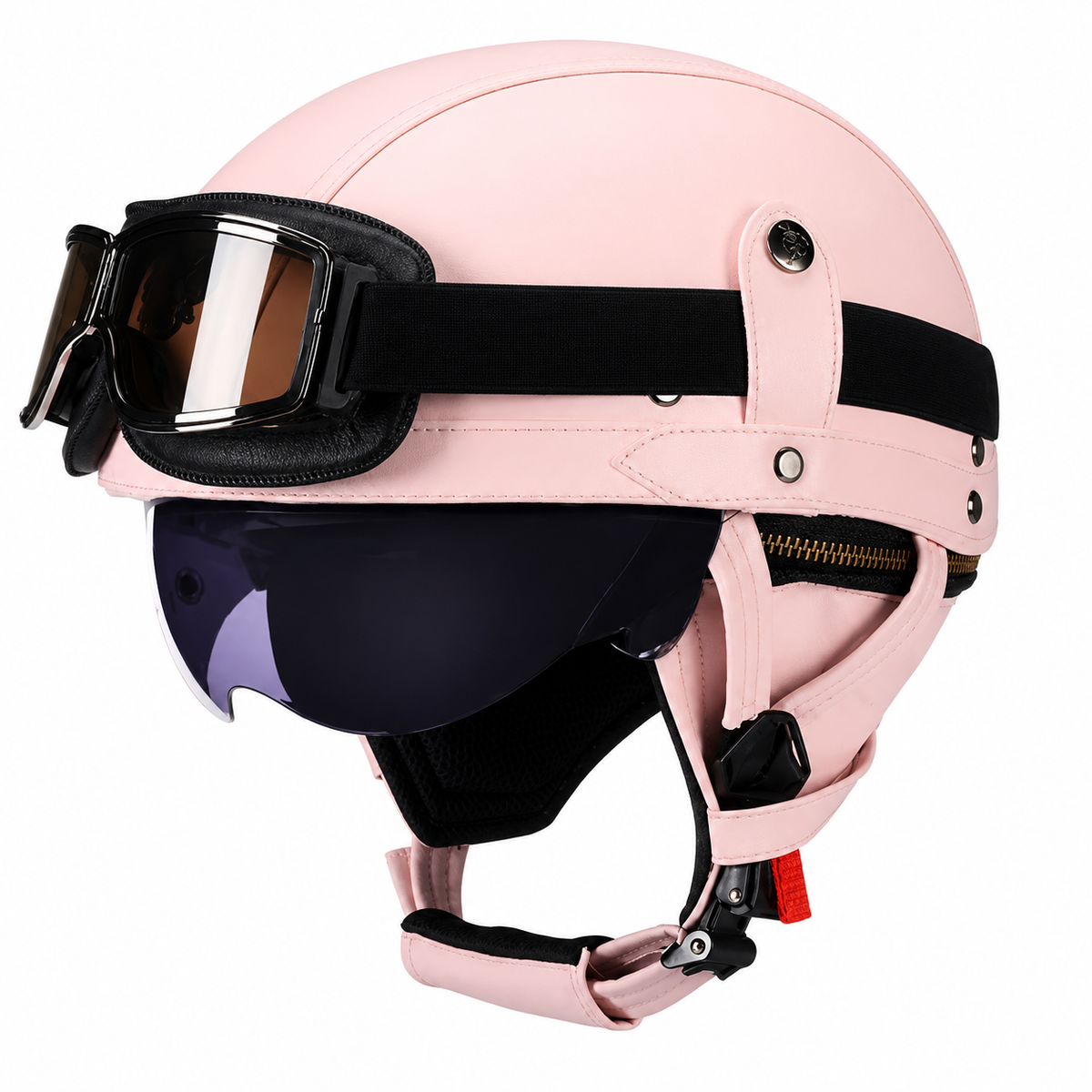 KTVMOTO Vintage Leather Motorcycle Helmet with- I06