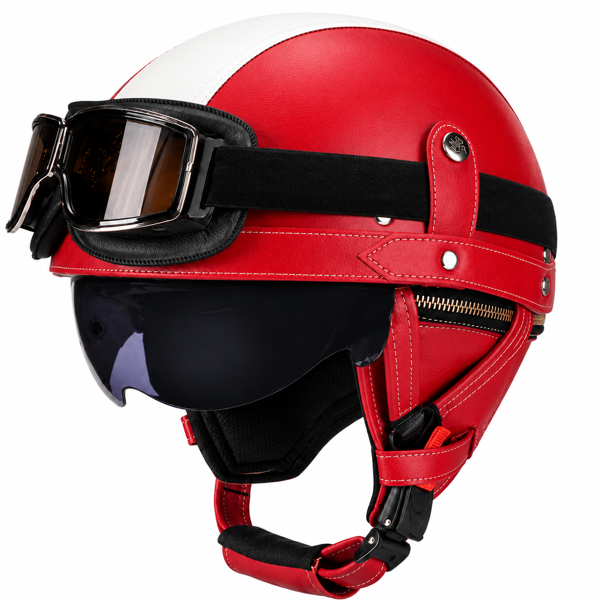 KTVMOTO Vintage Leather Motorcycle Helmet with- I06