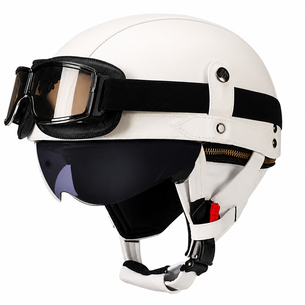 KTVMOTO Vintage Leather Motorcycle Helmet with- I06
