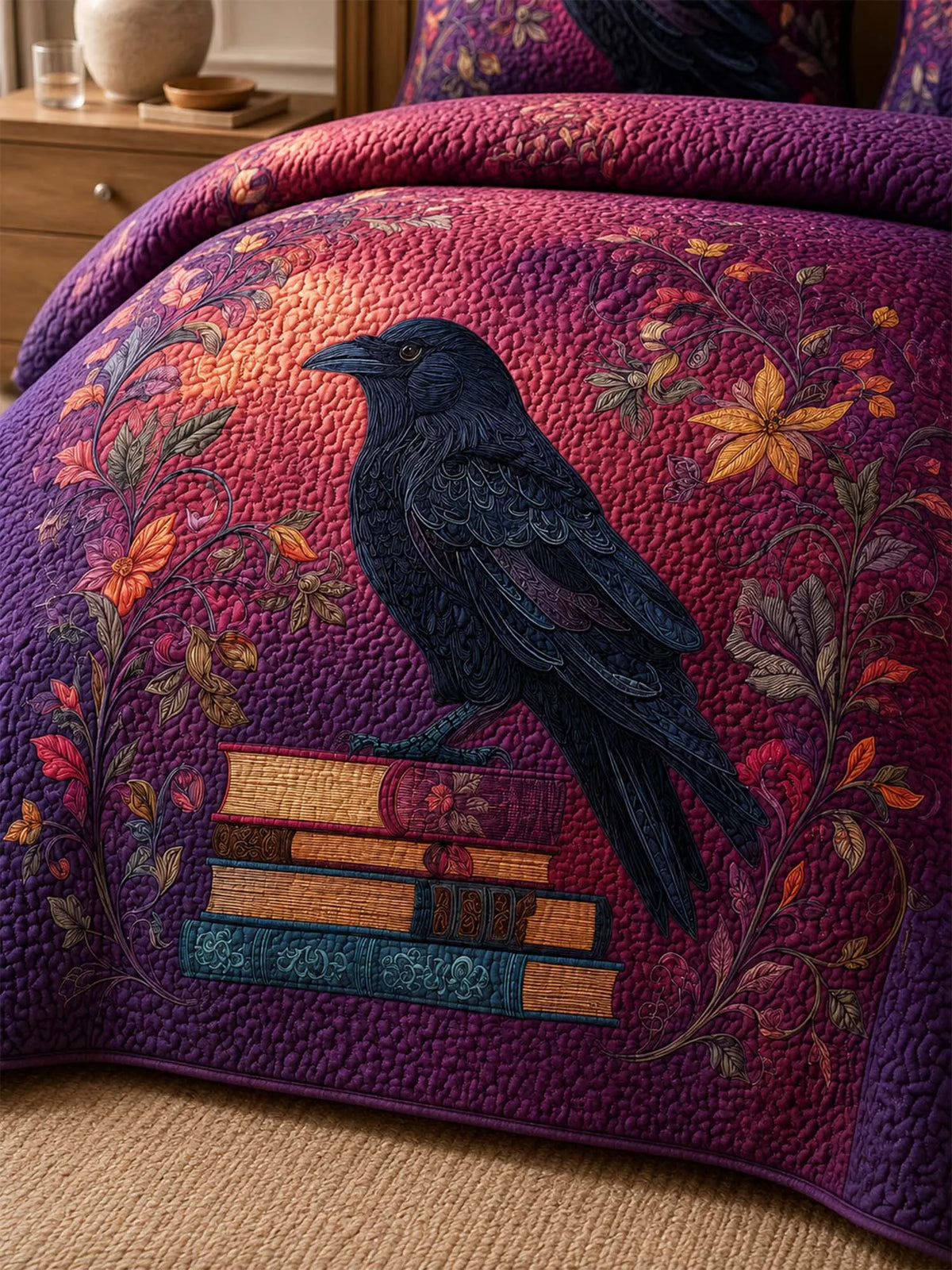 Raven Enchanted Library Quilted 3-Piece Bedding Set
