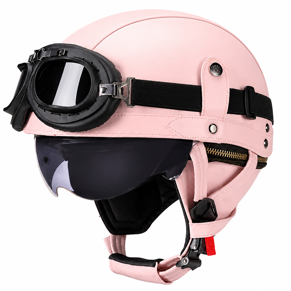 KTVMOTO Vintage Leather Motorcycle Helmet with- I06