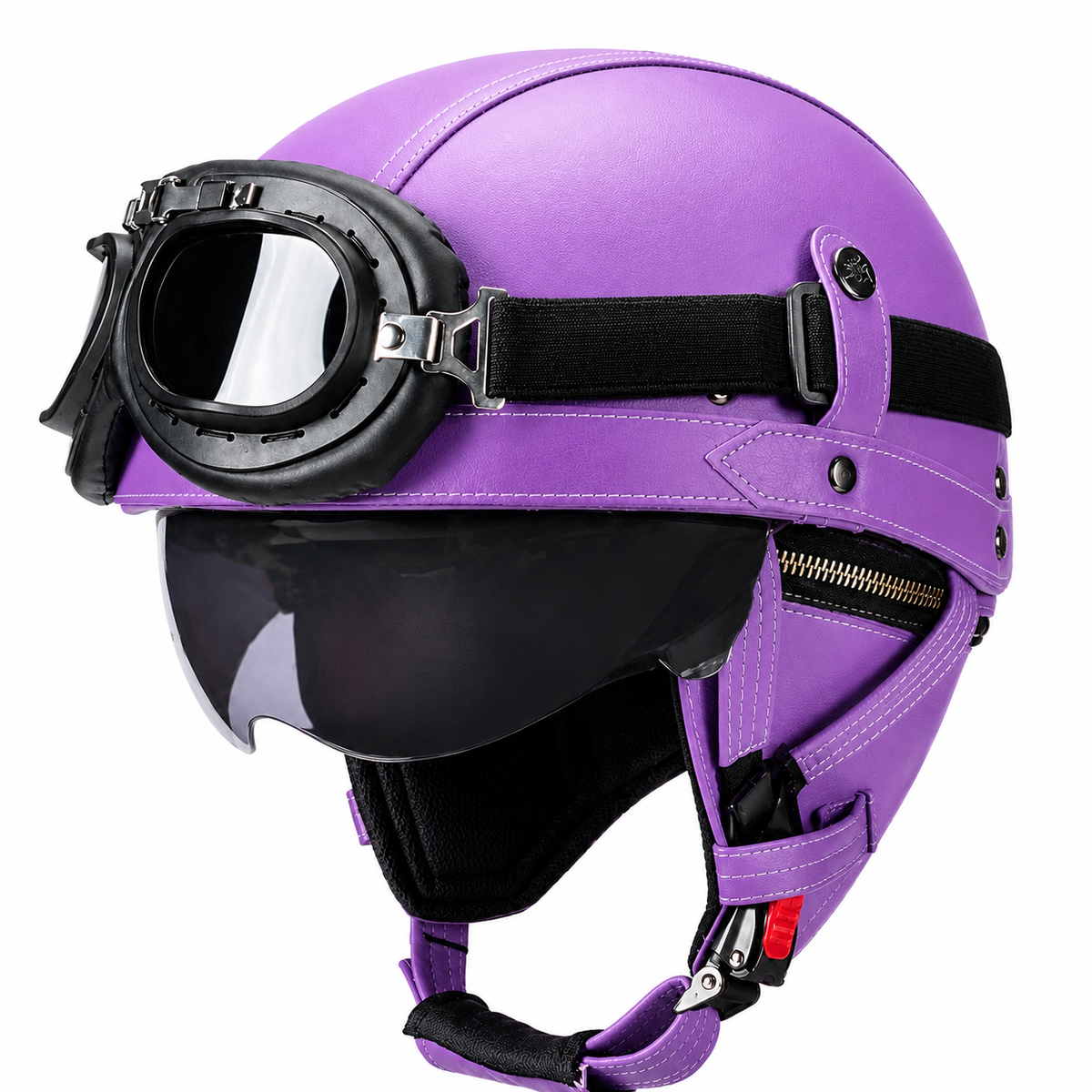 KTVMOTO Vintage Leather Motorcycle Helmet with- I06
