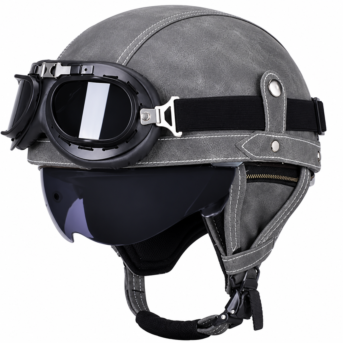 KTVMOTO Vintage Leather Motorcycle Helmet with- I06