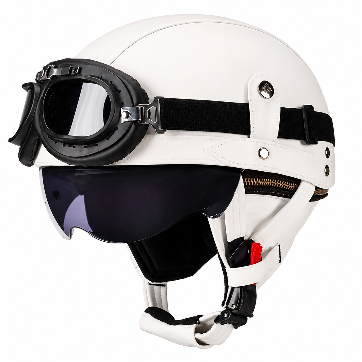 KTVMOTO Vintage Leather Motorcycle Helmet with- I06