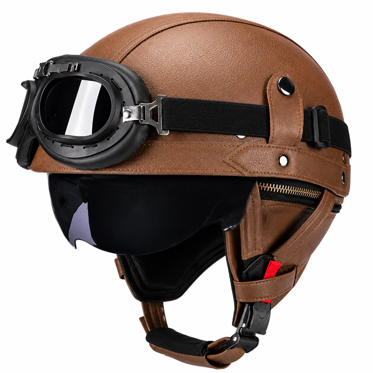 KTVMOTO Vintage Leather Motorcycle Helmet with- I06