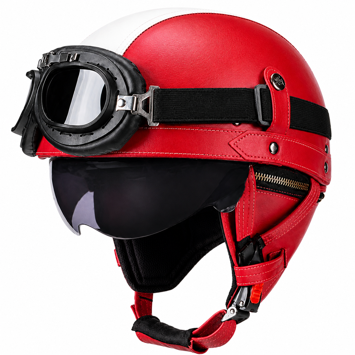 KTVMOTO Vintage Leather Motorcycle Helmet with- I06