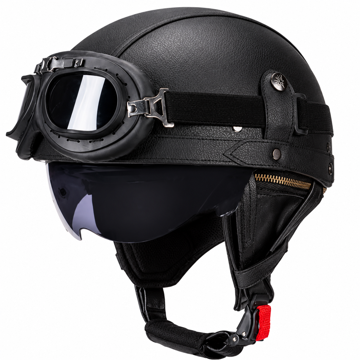 KTVMOTO Vintage Leather Motorcycle Helmet with- I06