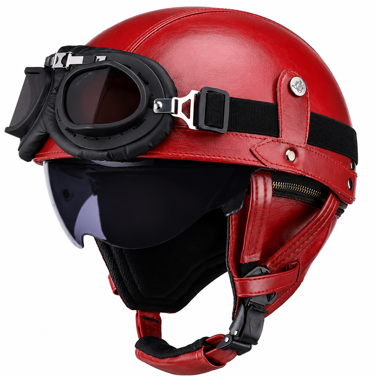 KTVMOTO Vintage Leather Motorcycle Helmet with- I06