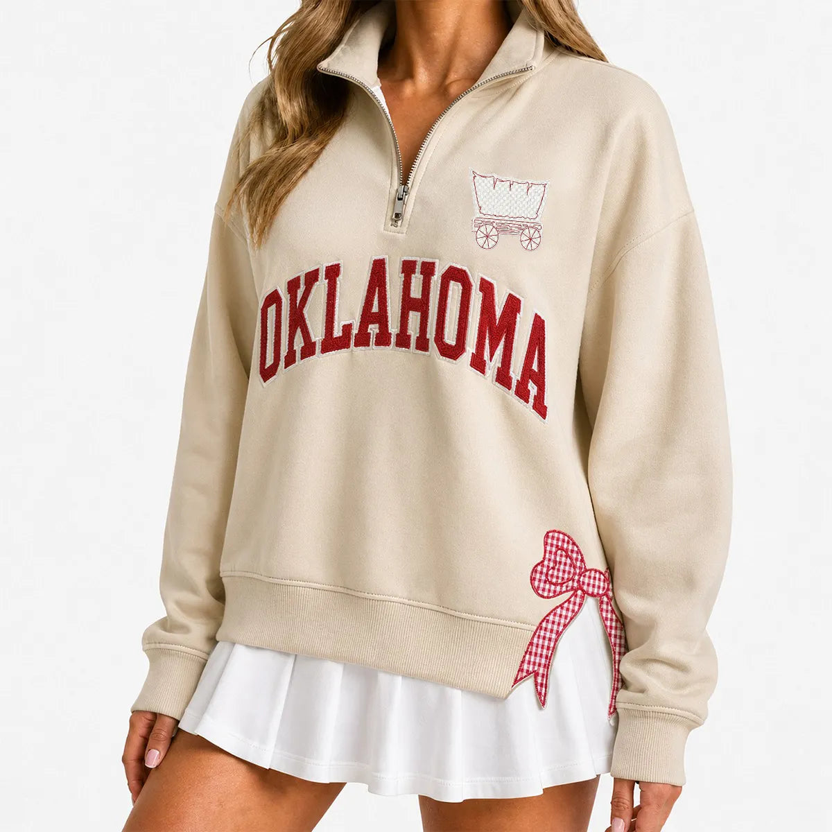 Custom College Game Day Quarter Zip Pullover – Plush Text, Mascot Logo & Butterfly Side Detail Spirit Sweatshirt