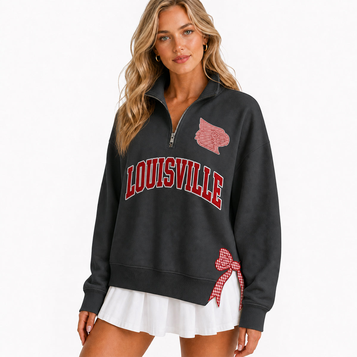 Custom College Game Day Quarter Zip Pullover – Plush Text, Mascot Logo & Butterfly Side Detail Spirit Sweatshirt