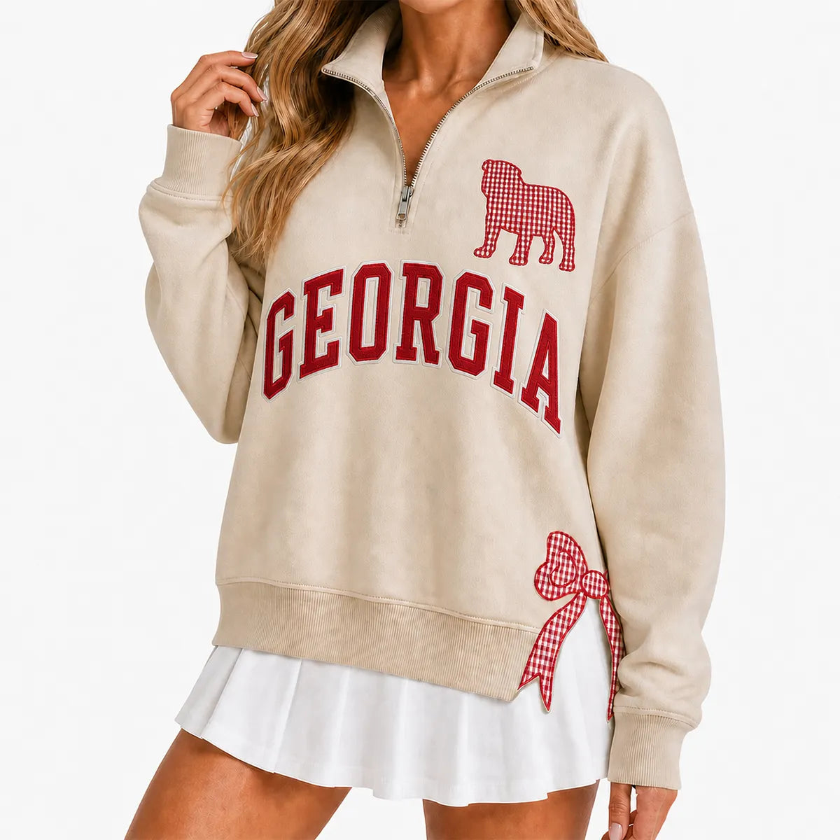 Custom College Game Day Quarter Zip Pullover – Plush Text, Mascot Logo & Butterfly Side Detail Spirit Sweatshirt