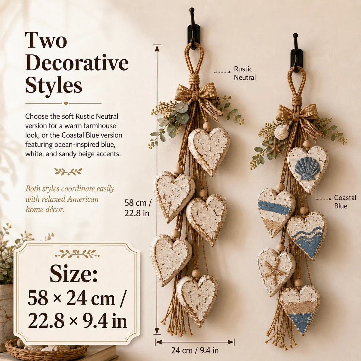 🩵 3D Solid Wood Lighted Hanging Heart Wall Decor – Remote-Controlled Rustic Farmhouse Decoration 🌊🎁BUY 2 FREE SHIPPING