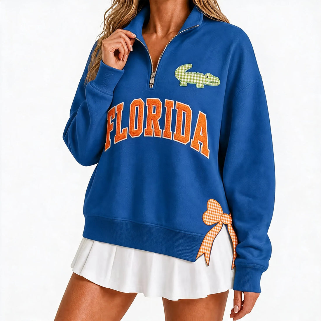 Custom College Game Day Quarter Zip Pullover – Plush Text, Mascot Logo & Butterfly Side Detail Spirit Sweatshirt