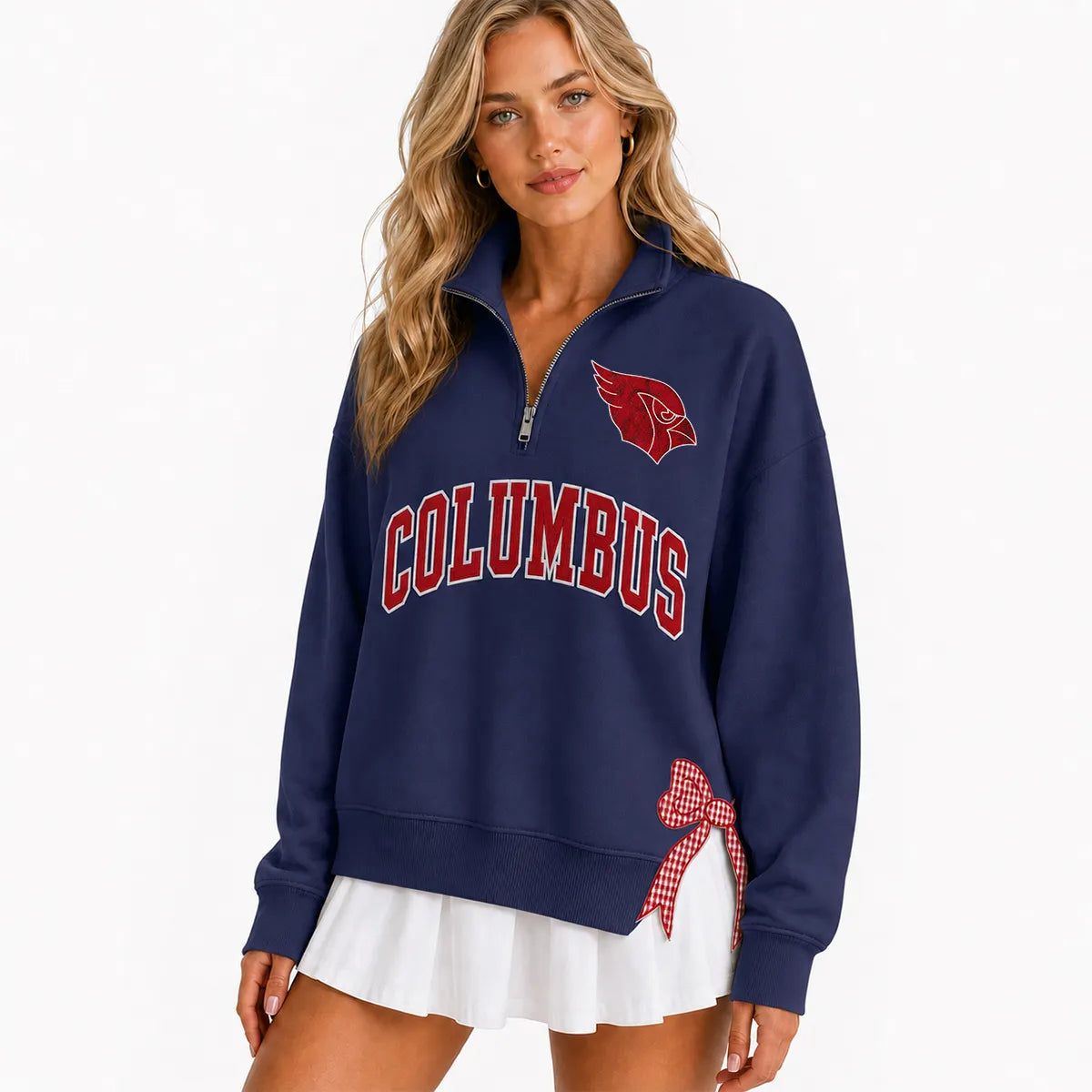 Custom College Game Day Quarter Zip Pullover – Plush Text, Mascot Logo & Butterfly Side Detail Spirit Sweatshirt