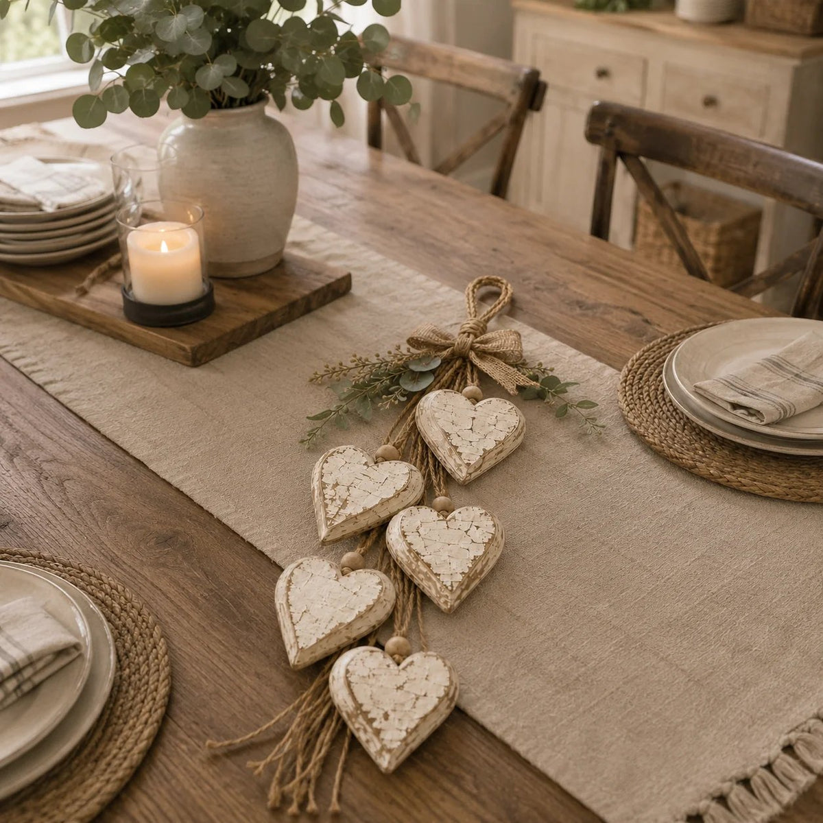 🩵 3D Solid Wood Lighted Hanging Heart Wall Decor – Remote-Controlled Rustic Farmhouse Decoration 🌊🎁BUY 2 FREE SHIPPING