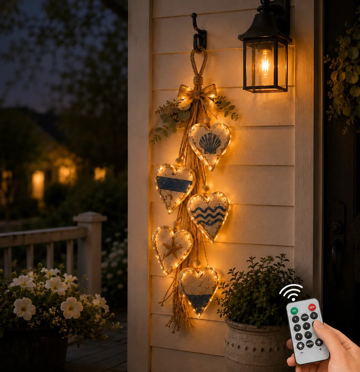 🩵 3D Solid Wood Lighted Hanging Heart Wall Decor – Remote-Controlled Rustic Farmhouse Decoration 🌊🎁BUY 2 FREE SHIPPING