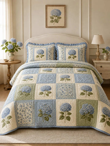 Charming Hydrangea Blossom 3-Piece Quilted Bedding Set
