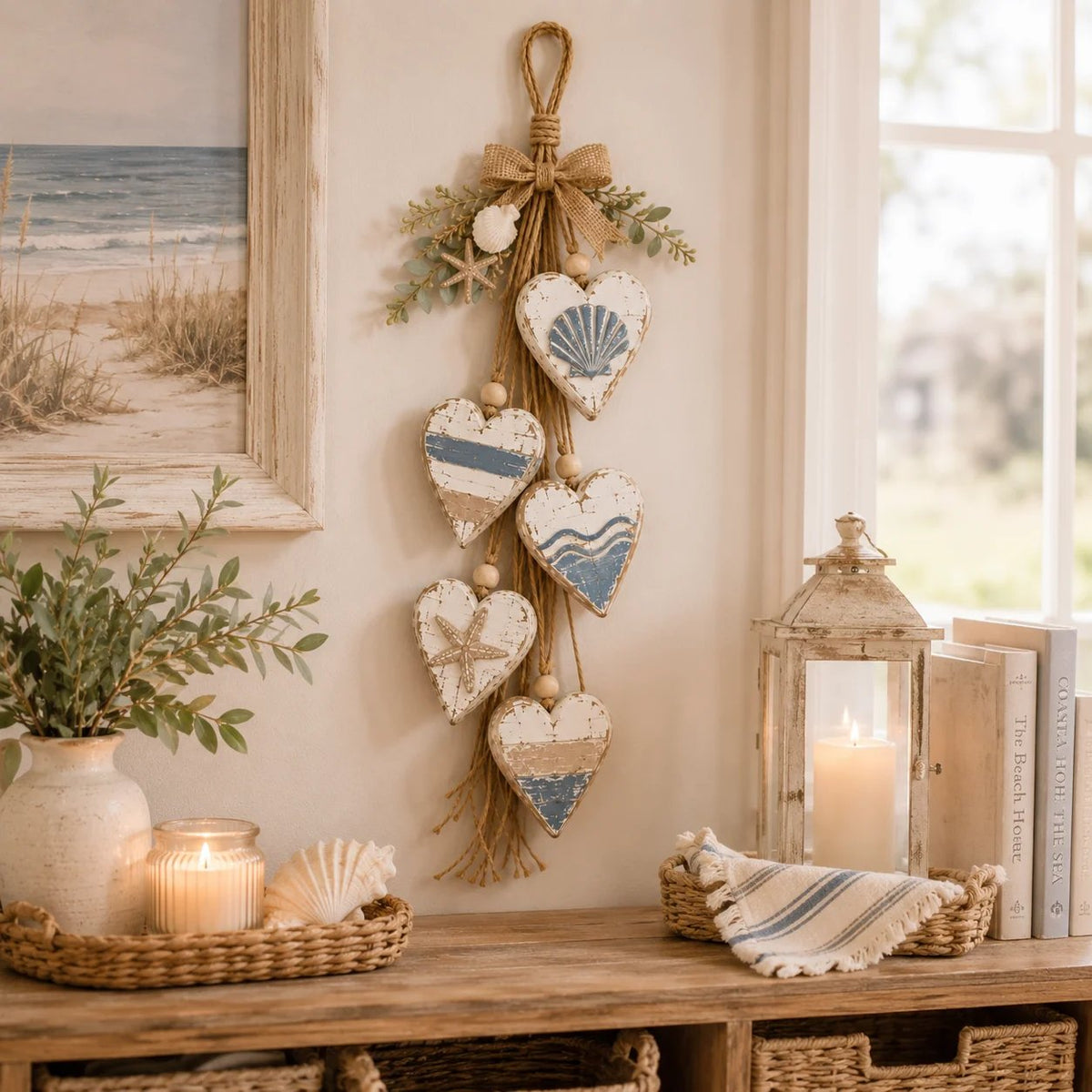 🩵 3D Solid Wood Lighted Hanging Heart Wall Decor – Remote-Controlled Rustic Farmhouse Decoration 🌊🎁BUY 2 FREE SHIPPING