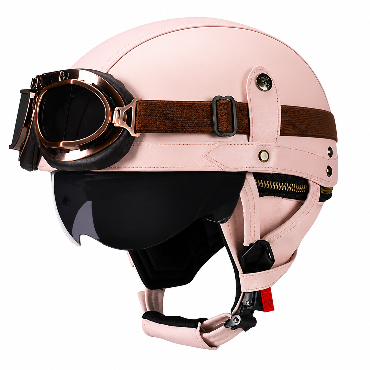 KTVMOTO Vintage Leather Motorcycle Helmet with- I06