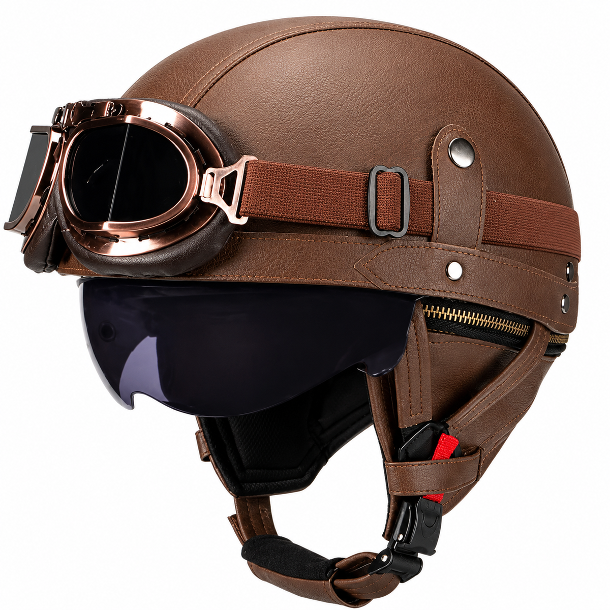 KTVMOTO Vintage Leather Motorcycle Helmet with- I06
